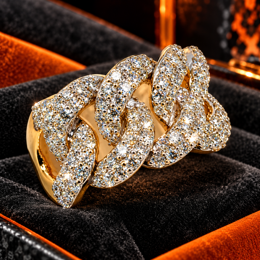 Men’s 14K Yellow Gold 2.20 Carat Natural Diamond Cuban Link Ring
