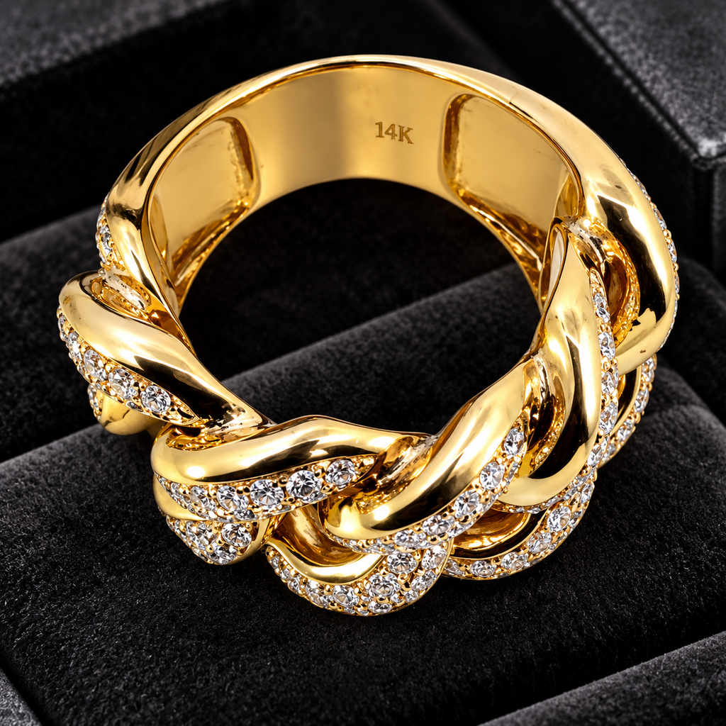 Colossal 14K Yellow Gold 5.75 Carat Natural Diamond Cuban Link Ring