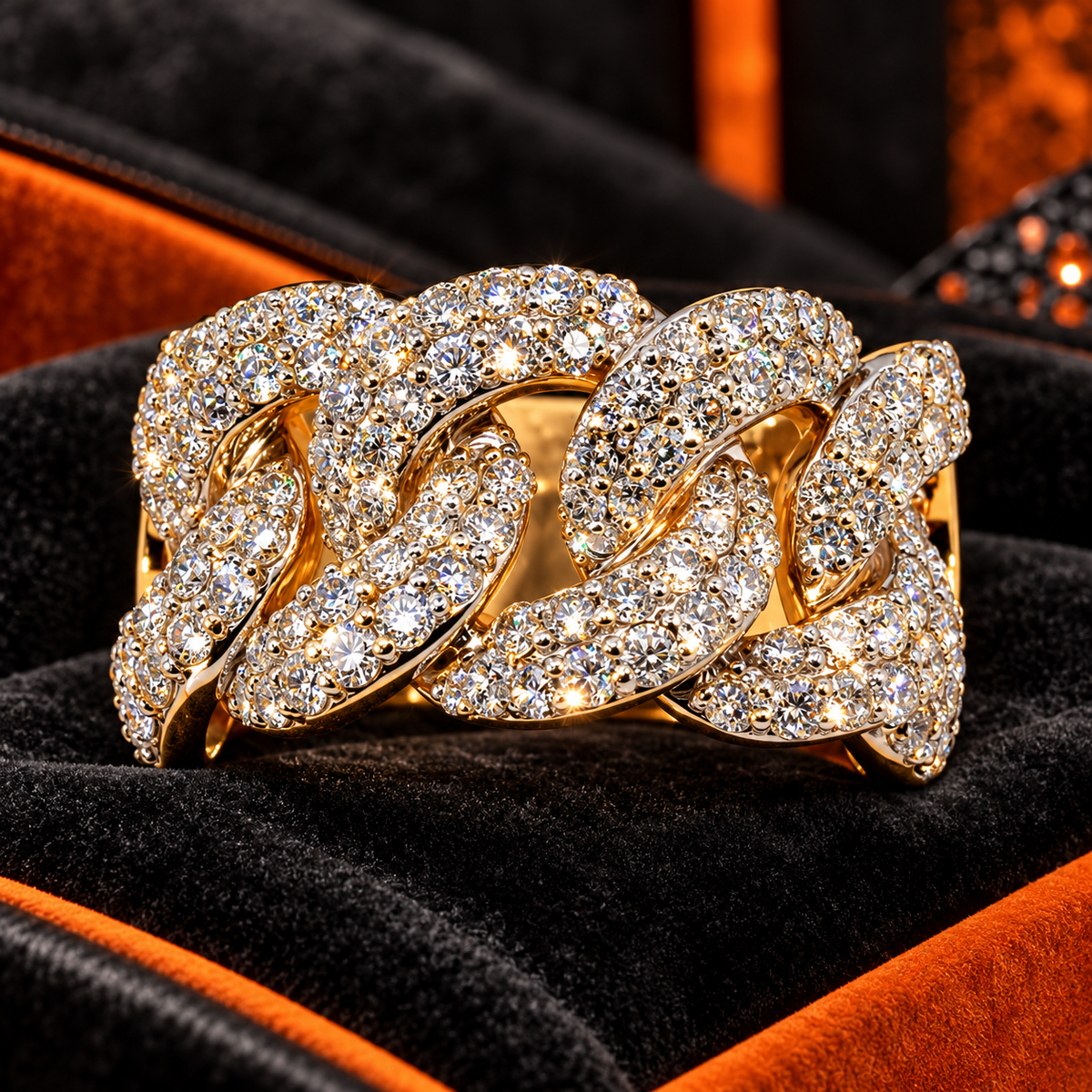 Men’s 14K Yellow Gold 2.20 Carat Natural Diamond Cuban Link Ring