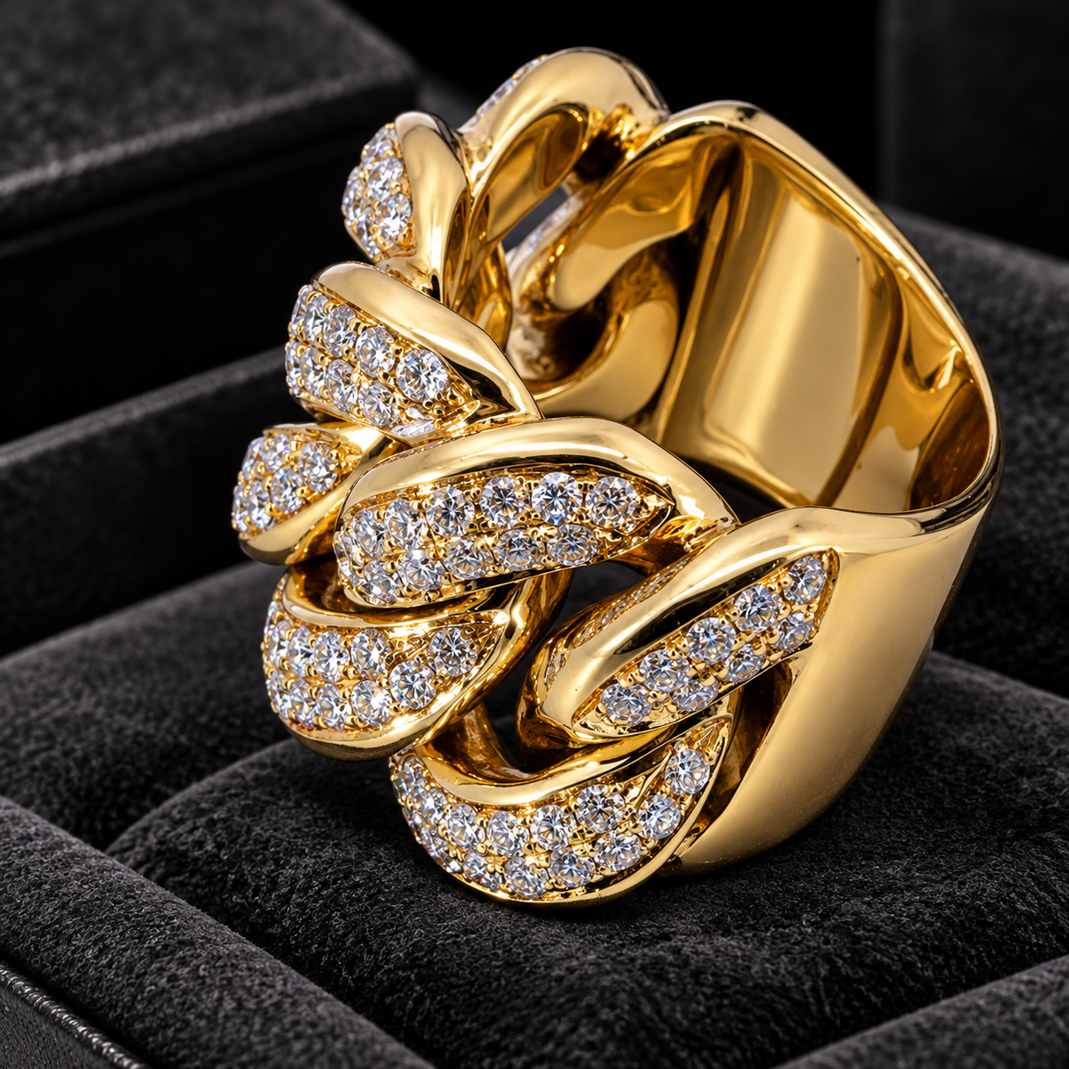Colossal 14K Yellow Gold 5.75 Carat Natural Diamond Cuban Link Ring