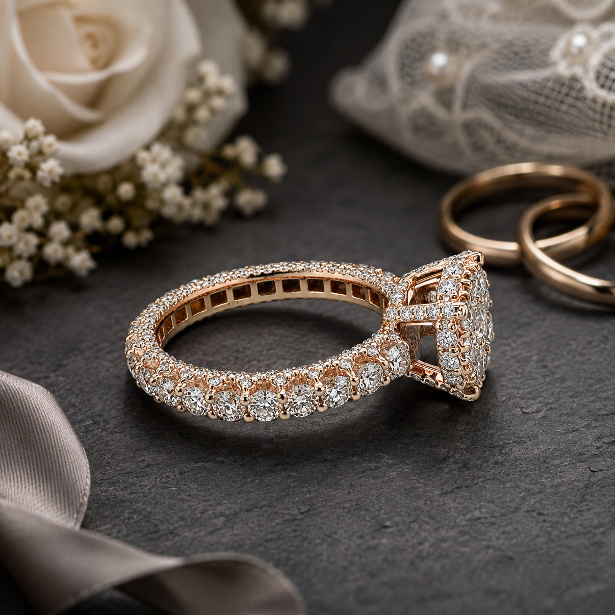 14K Rose Gold Natural Diamond Eternity Ring 1.55ct SI1 | Size 7