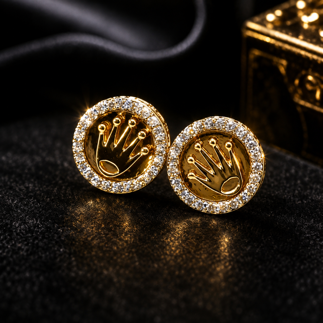10K Yellow Gold Crown Diamond Stud Earrings
