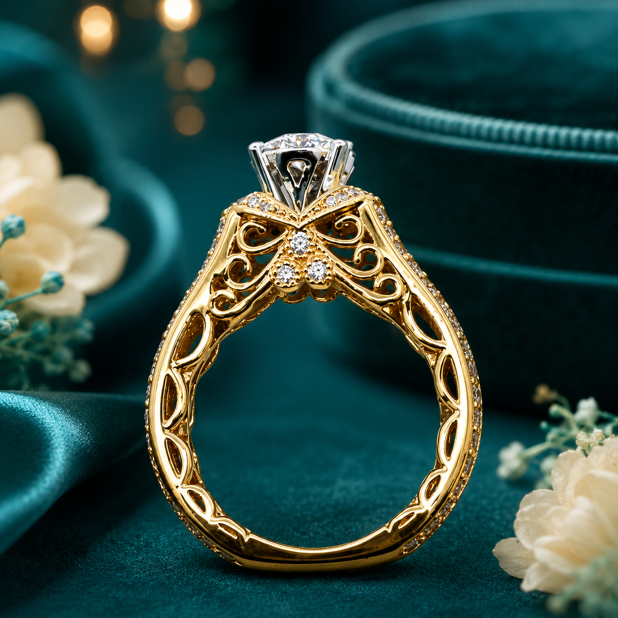 14K Yellow Gold Diamond Cluster Ring – 1.50ct Natural Diamonds