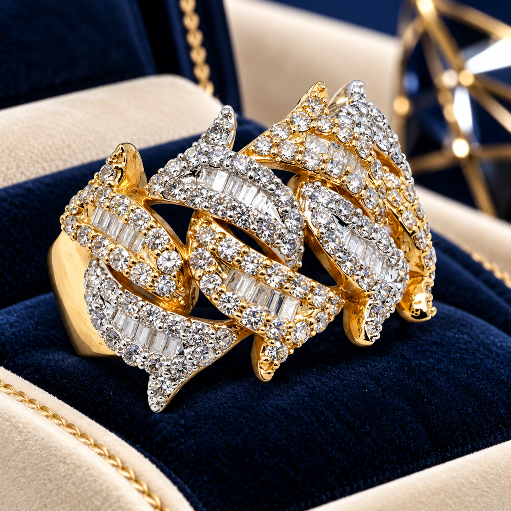 10K Yellow Gold 1.50 Carat Natural Diamond Barbed-Wire-Inspired Ring