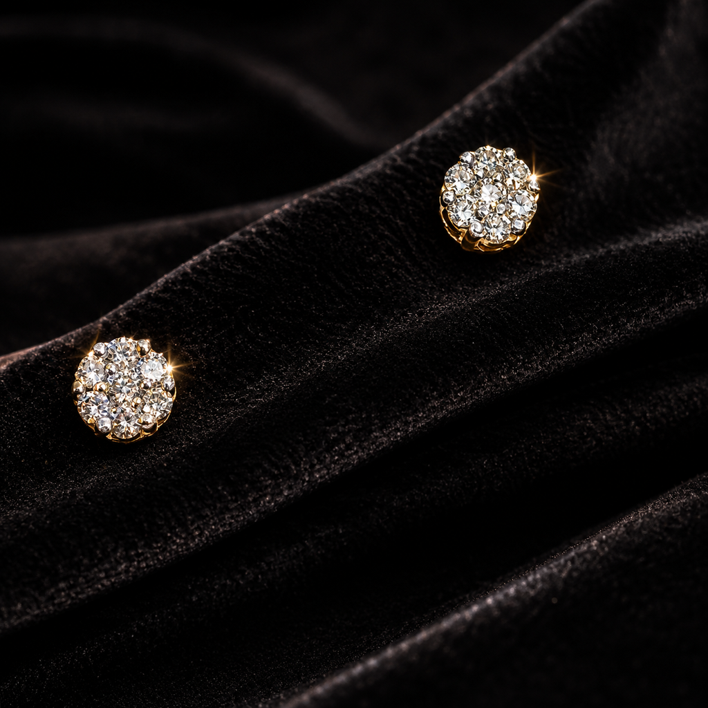 10K Yellow Gold Flower Diamond Stud Earrings – .10ct Natural Diamonds