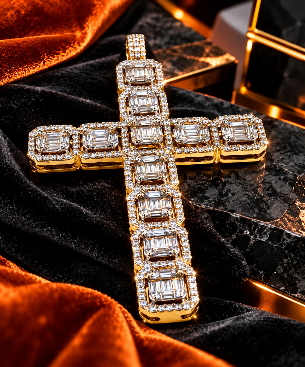 14K Yellow Gold Natural Diamond Cross Pendant | 2.33 CTW