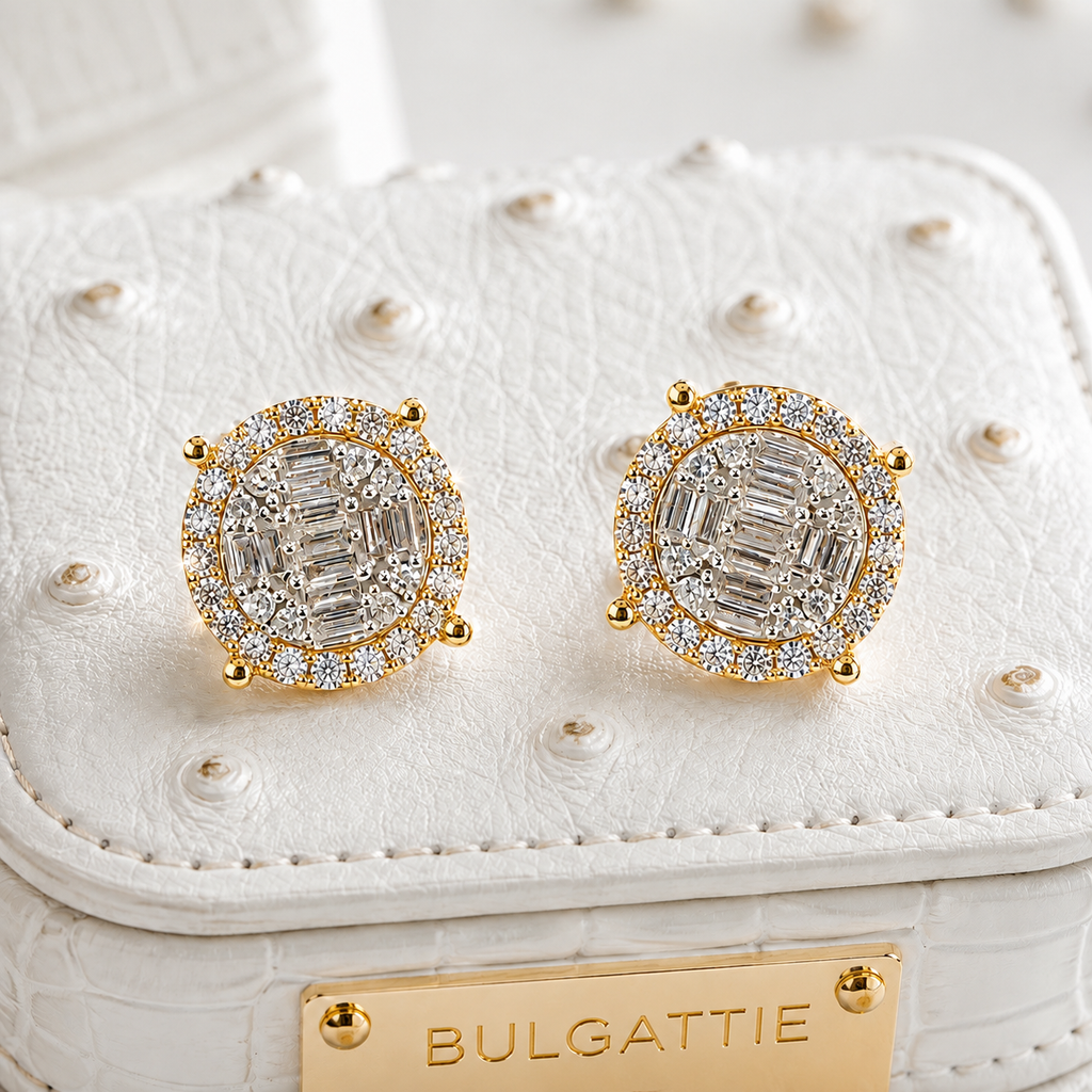 10K Yellow Gold Round & Baguette Diamond Earrings – .65ct Natural Diamonds SI1