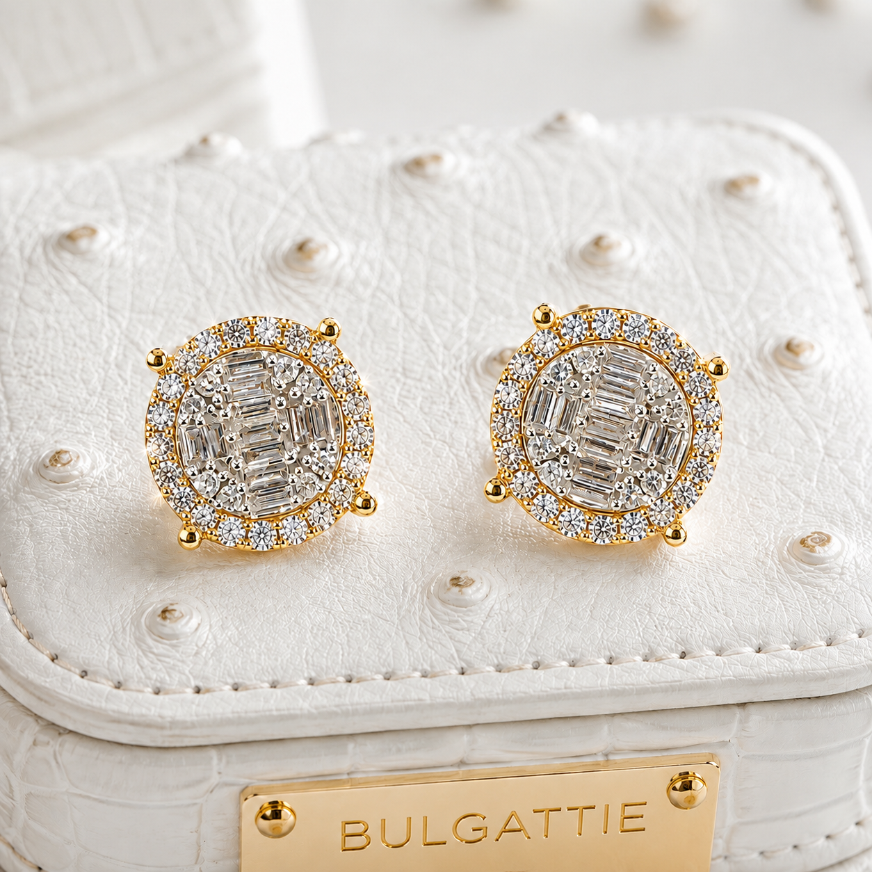 10K Yellow Gold Round & Baguette Diamond Earrings – .65ct Natural Diamonds SI1