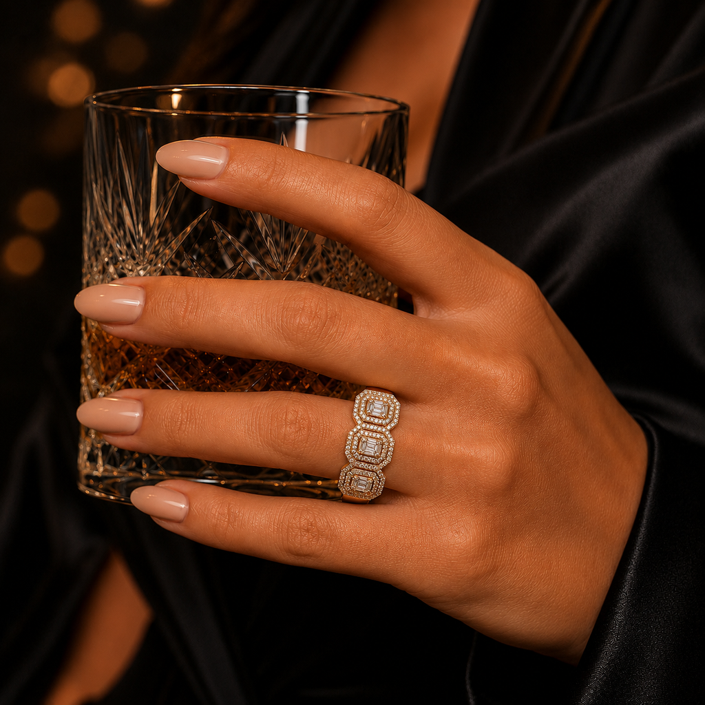 10K Yellow Gold Past, Present & Future Ring | Round & Baguette Diamonds