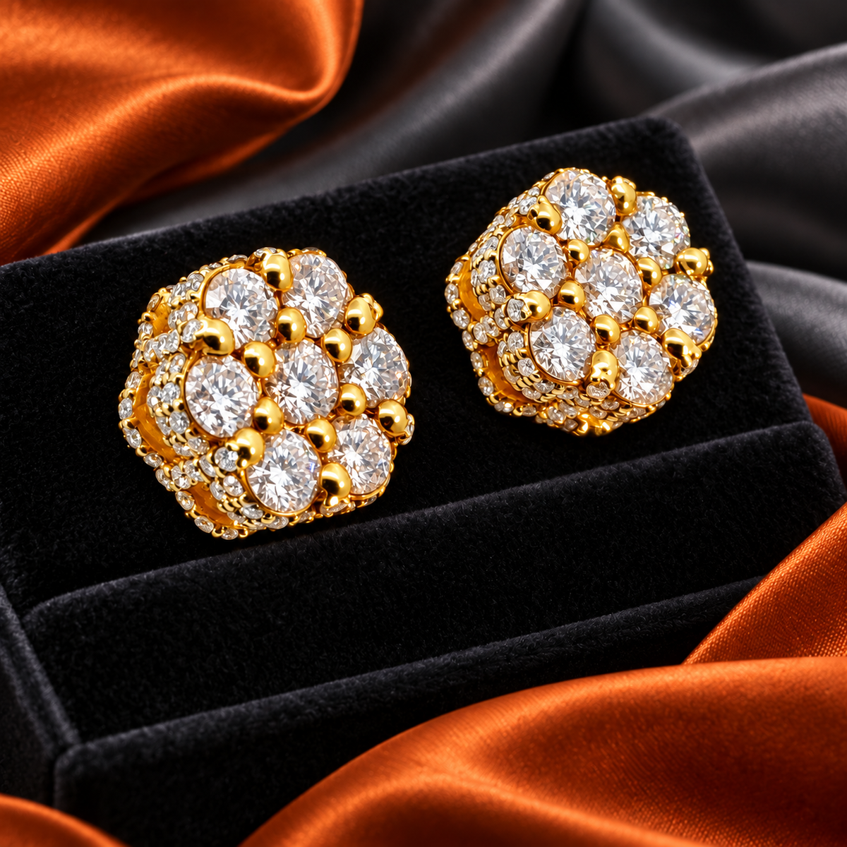 Gold-Plated 925 Sterling Silver 7-Stone Flower Moissanite Earrings