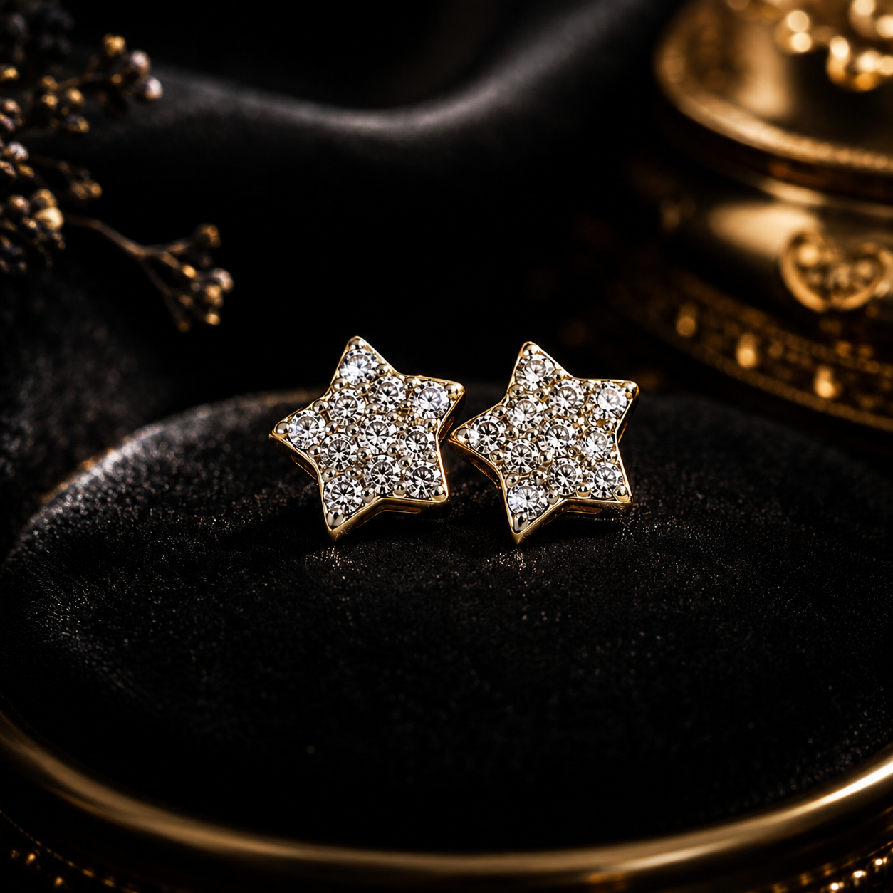 10K Yellow Gold .15 Ctw Natural Diamond Star Earrings