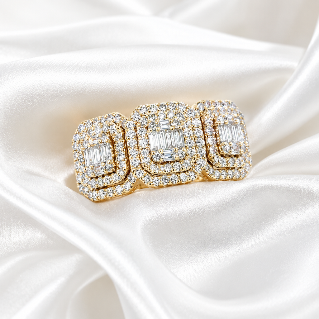 10K Yellow Gold Past, Present & Future Ring | Round & Baguette Diamonds