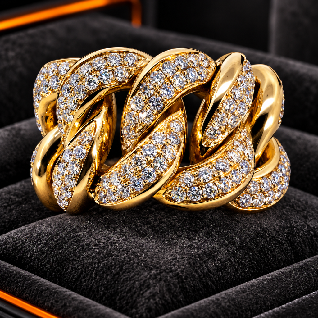 Colossal 14K Yellow Gold 5.75 Carat Natural Diamond Cuban Link Ring