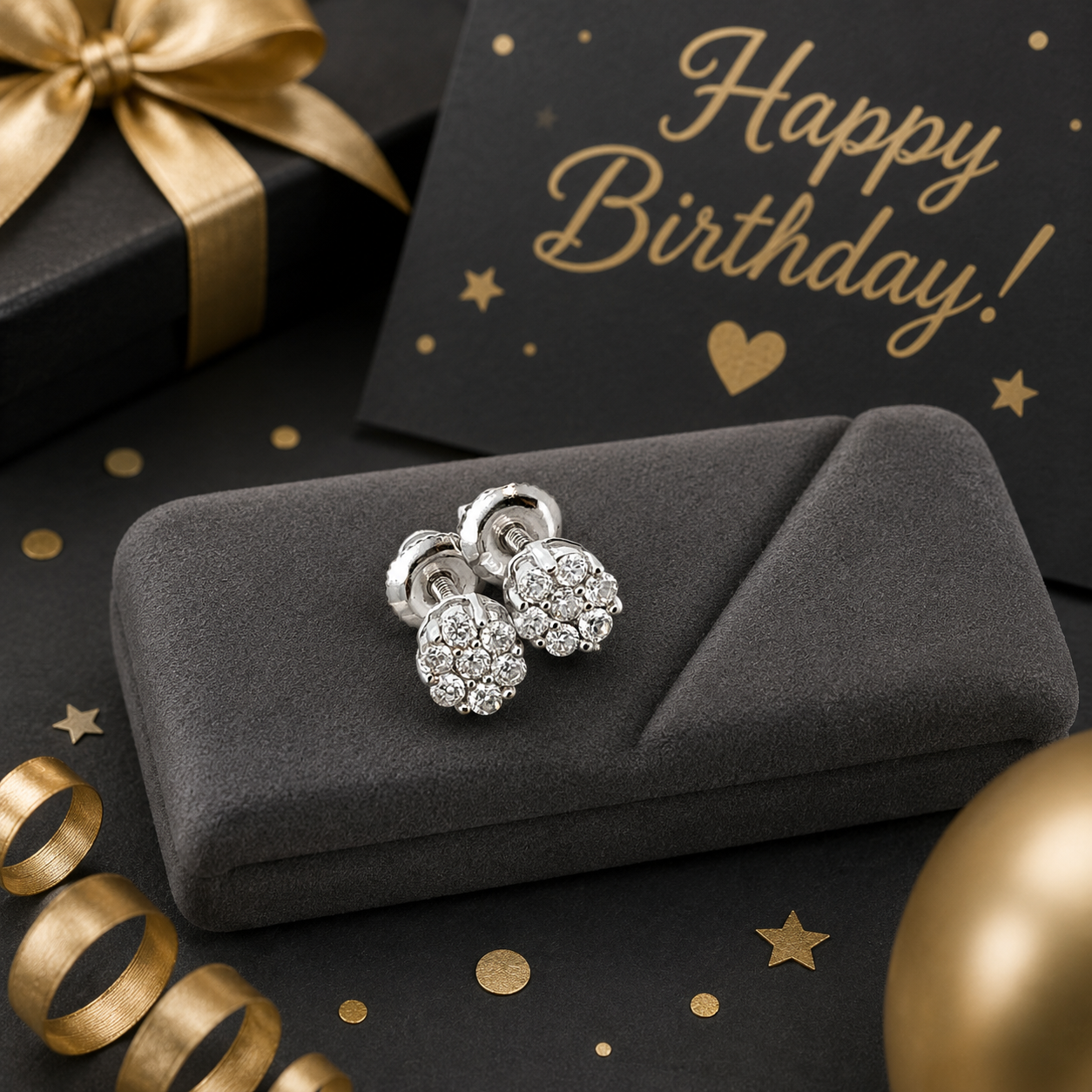 10K White Gold Flower Diamond Stud Earrings – .15ct Natural Diamonds