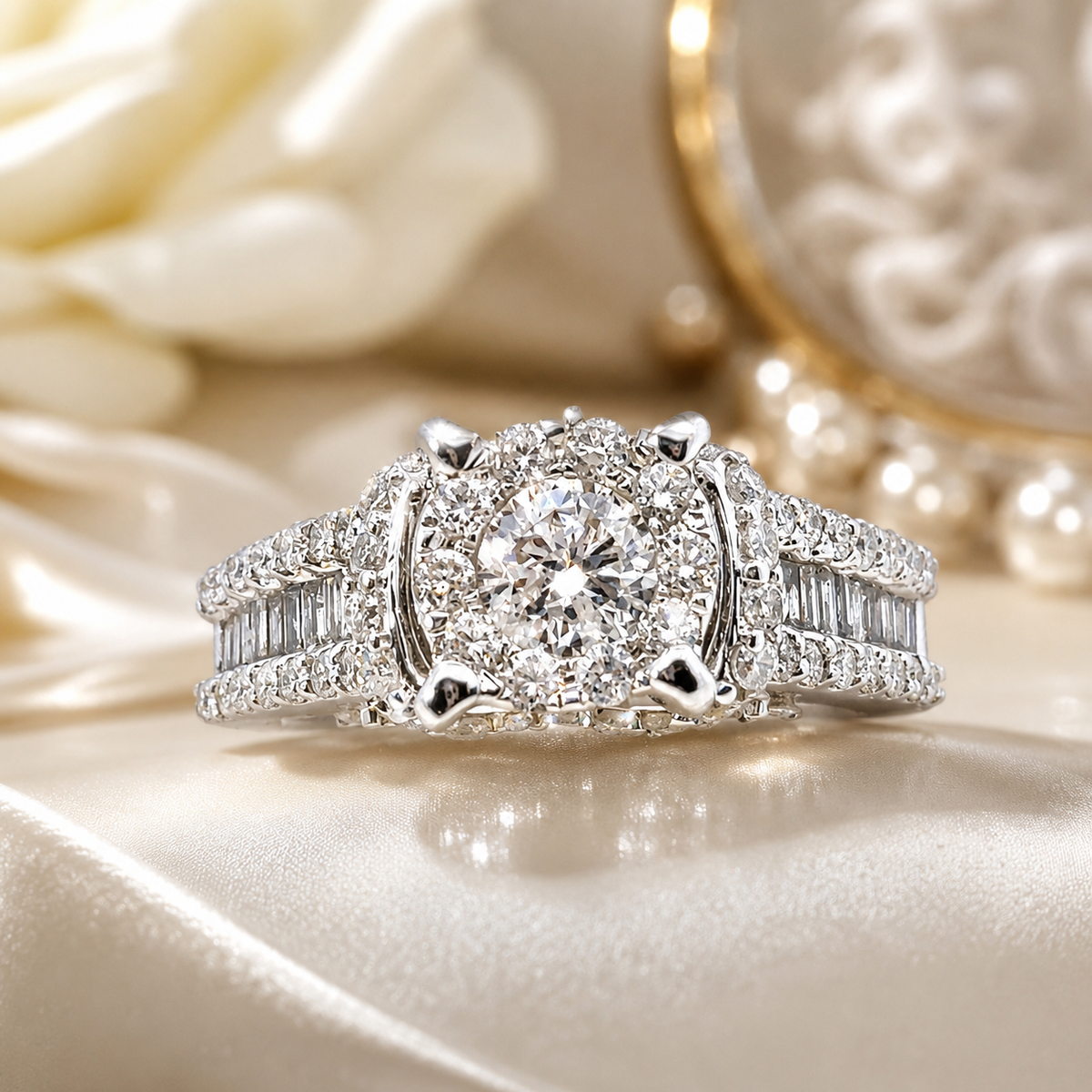 14K White Gold Natural Diamond Engagement Ring 1.75ct | Size 7