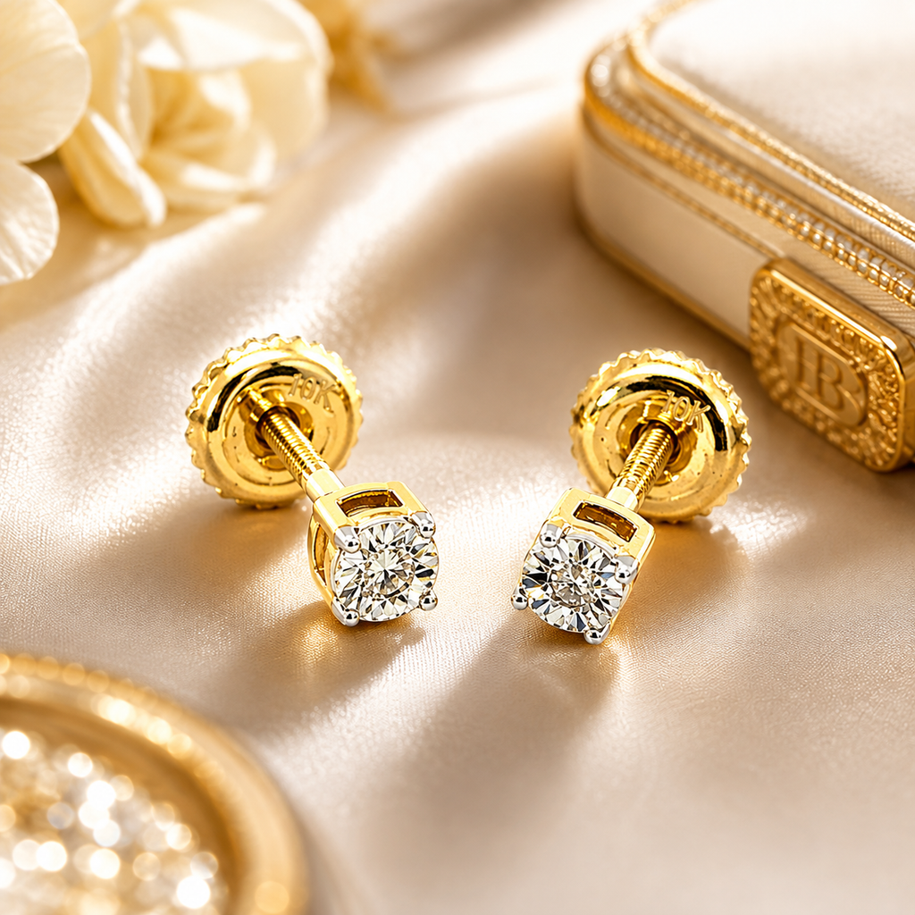 10K Yellow Gold Diamond Baby Earrings – .02ct Natural Diamonds
