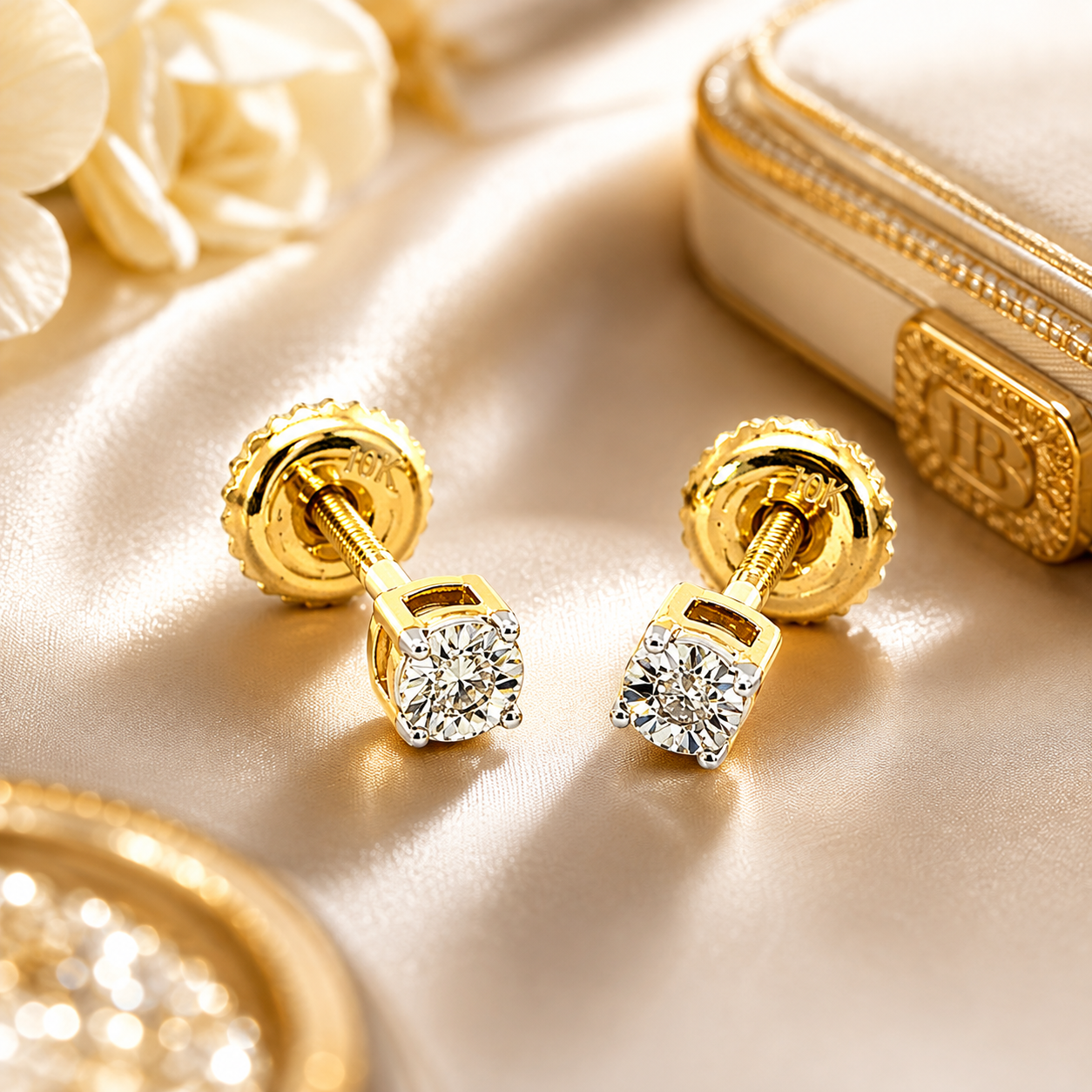10K Yellow Gold Diamond Baby Earrings – .02ct Natural Diamonds