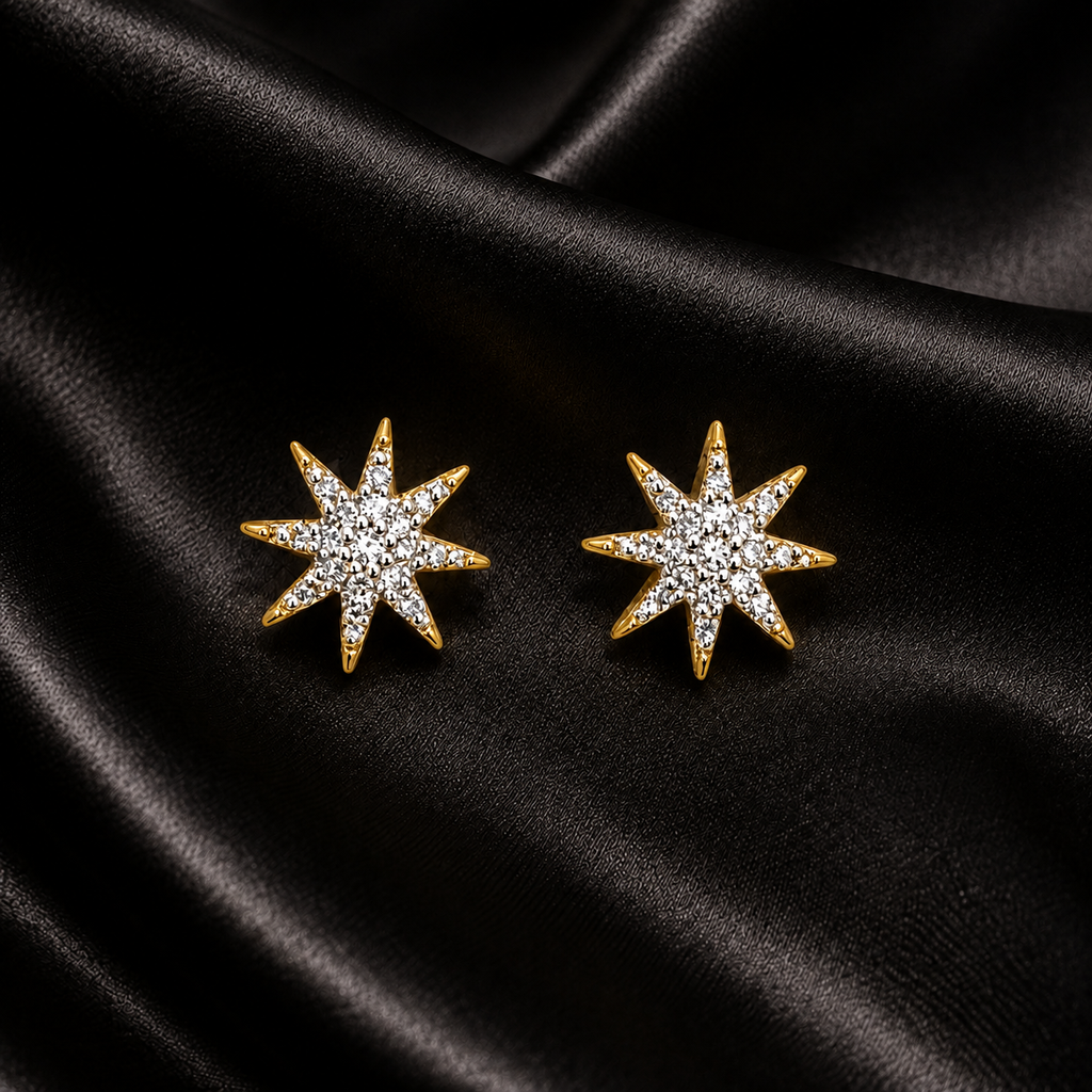 10K Yellow Gold Stardust Diamond Stud Earrings