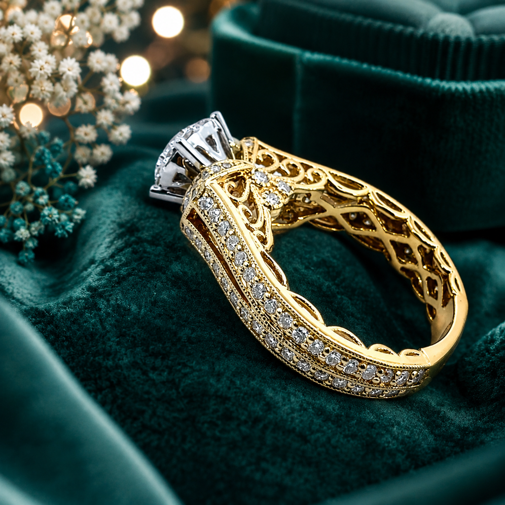 14K Yellow Gold Diamond Cluster Ring – 1.50ct Natural Diamonds