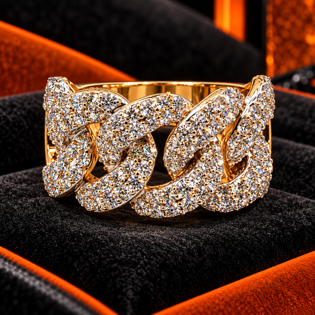 Men’s 14K Yellow Gold 2.20 Carat Natural Diamond Cuban Link Ring