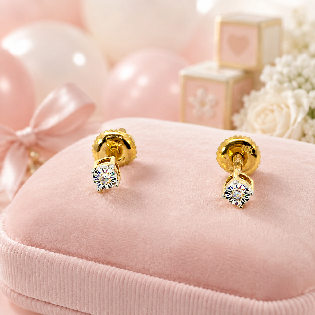 10K Yellow Gold Diamond Baby Earrings – .02ct Natural Diamonds