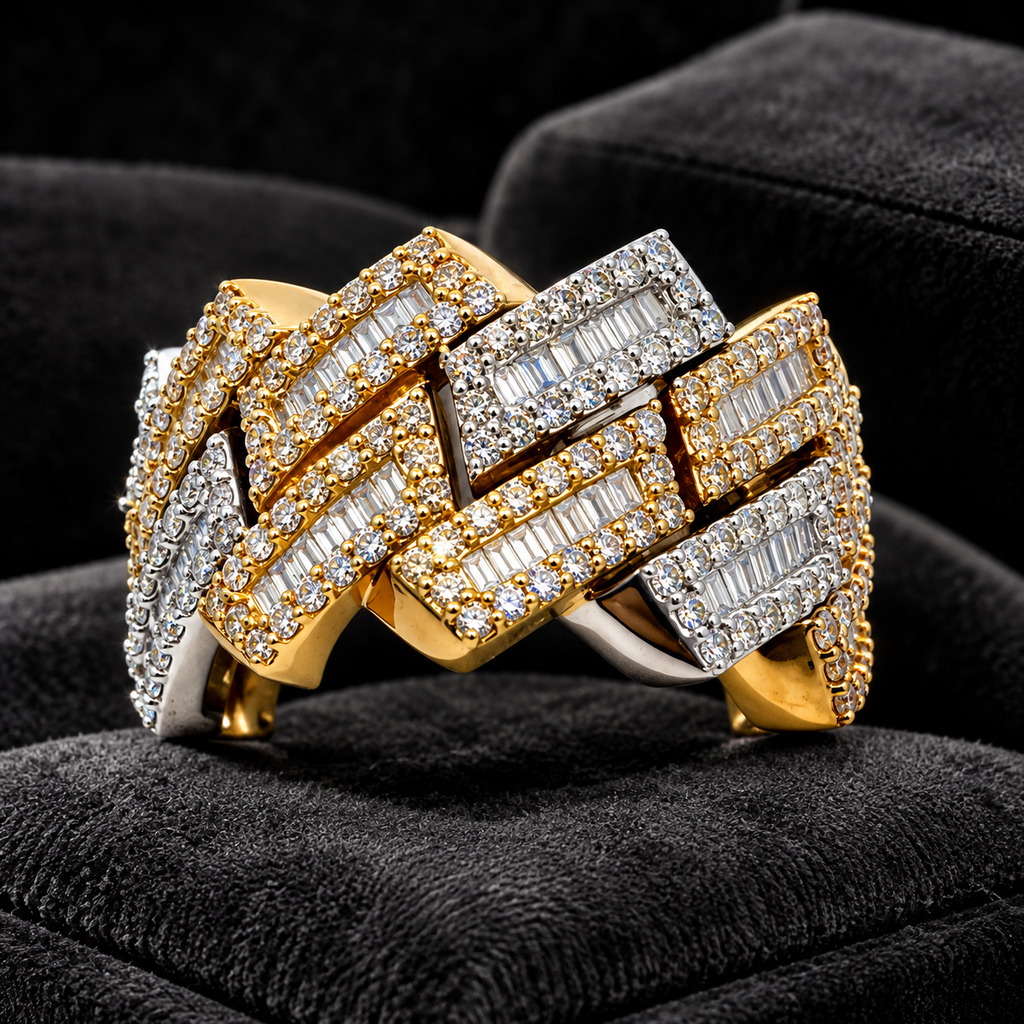 10K Yellow Gold Two-Tone 2.20 Carat Natural Diamond Cuban Link Ring