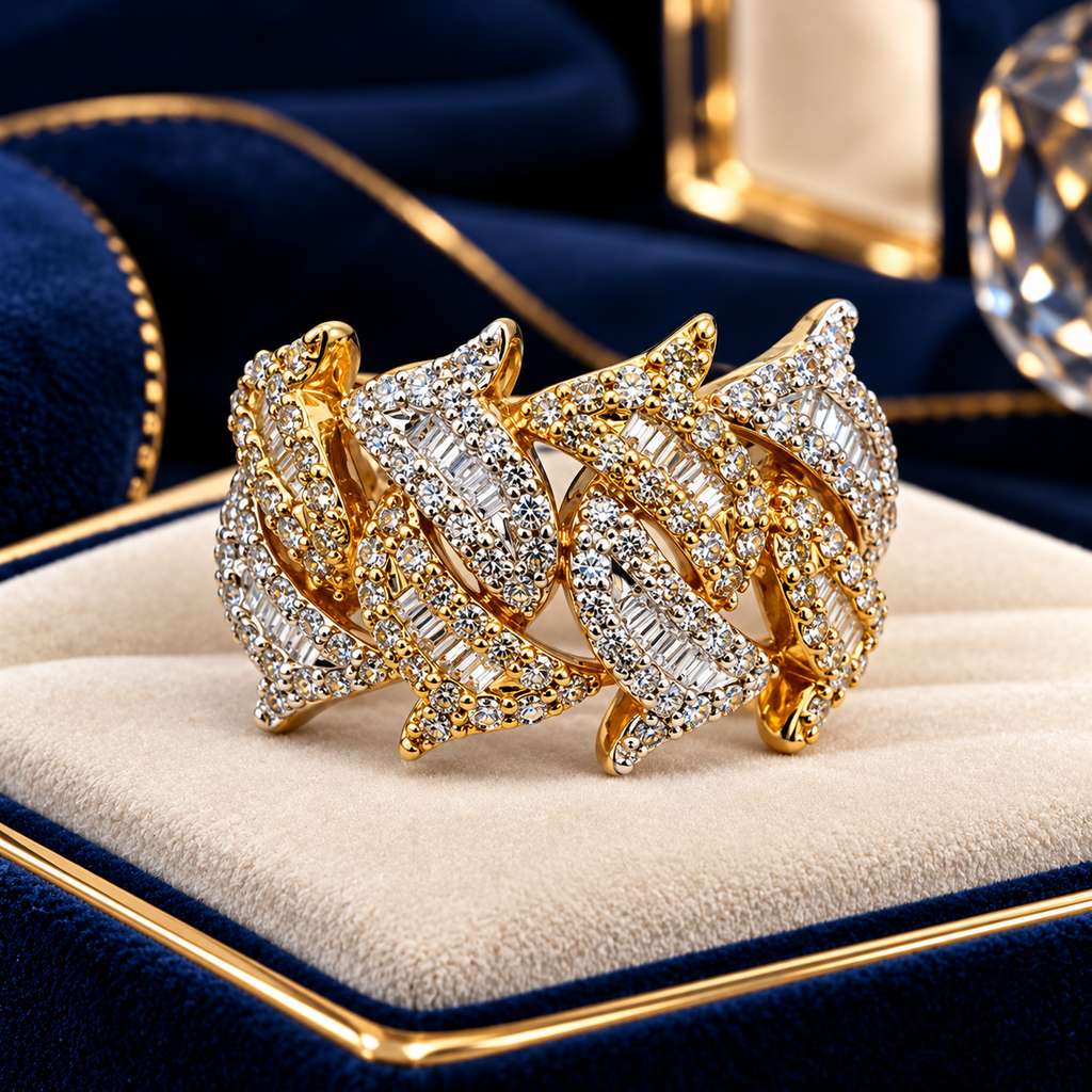 10K Yellow Gold 1.50 Carat Natural Diamond Barbed-Wire-Inspired Ring