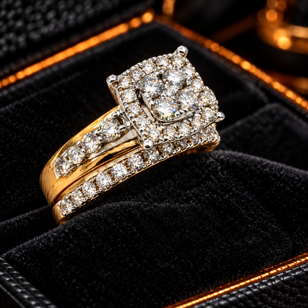 10K Yellow Gold Natural Diamond Bridal Set | 1 CTW, SI1, Size 7