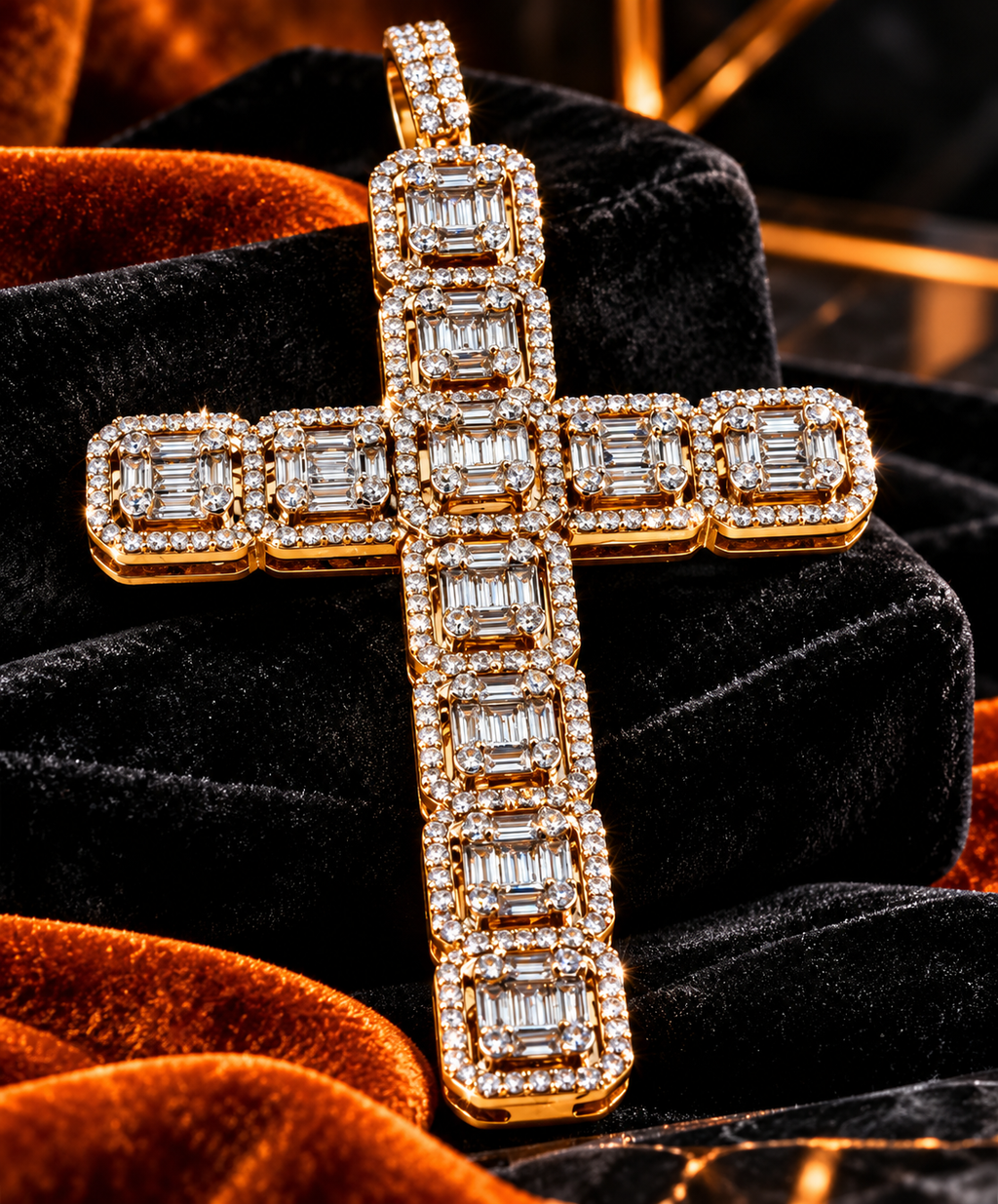 14K Yellow Gold Natural Diamond Cross Pendant | 2.33 CTW