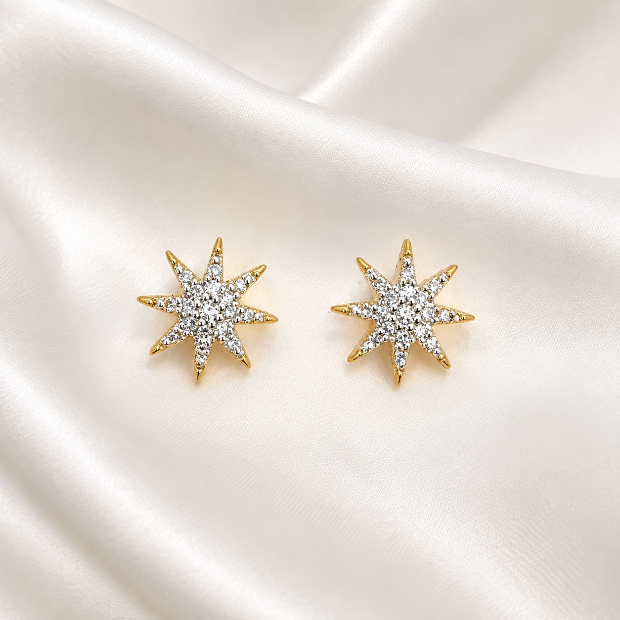 10K Yellow Gold Stardust Diamond Stud Earrings
