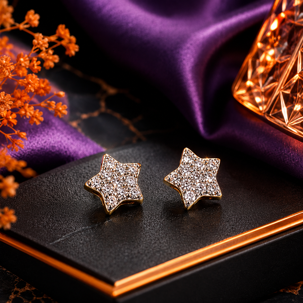 10K Yellow Gold .15 Ctw Natural Diamond Star Earrings