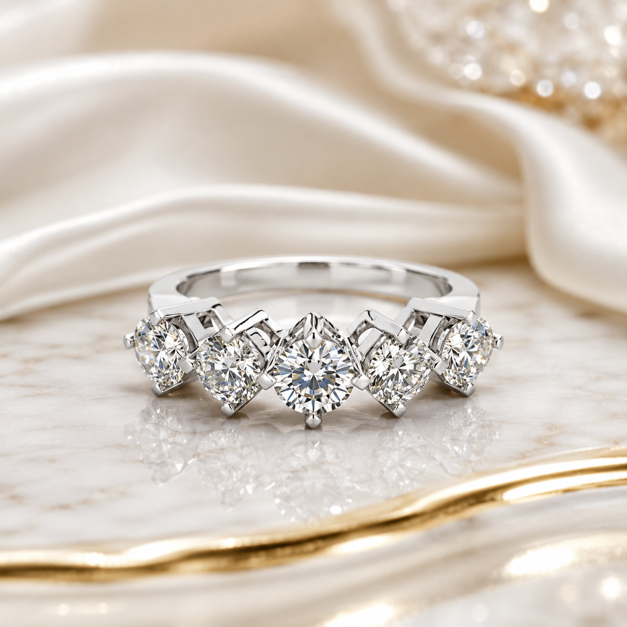 14K White Gold 5-Stone Diamond Band | 1.95ct Natural Diamonds