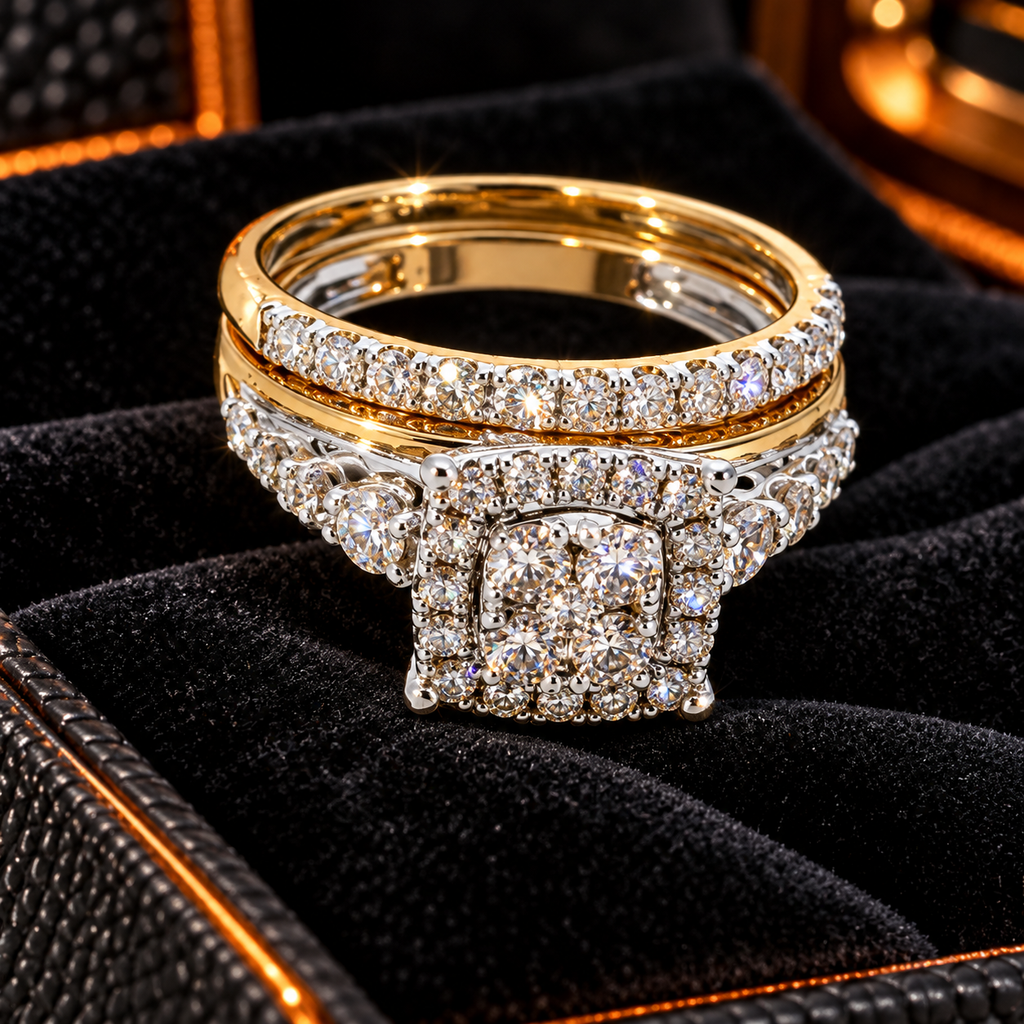 10K Yellow Gold Natural Diamond Bridal Set | 1 CTW, SI1, Size 7