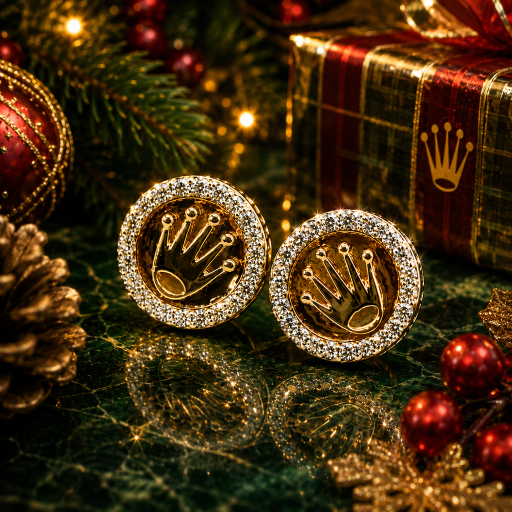 10K Yellow Gold Crown Diamond Stud Earrings