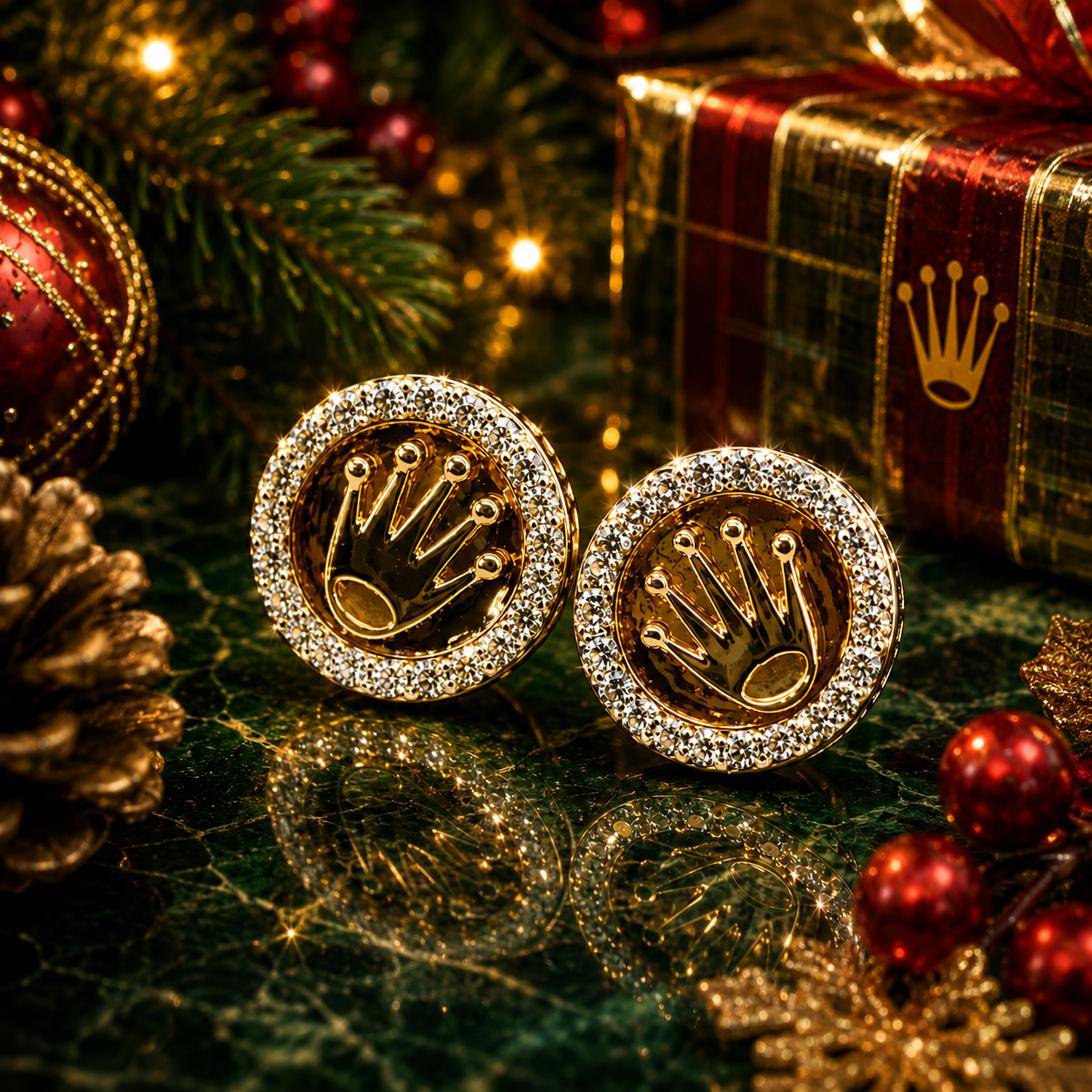 10K Yellow Gold Crown Diamond Stud Earrings