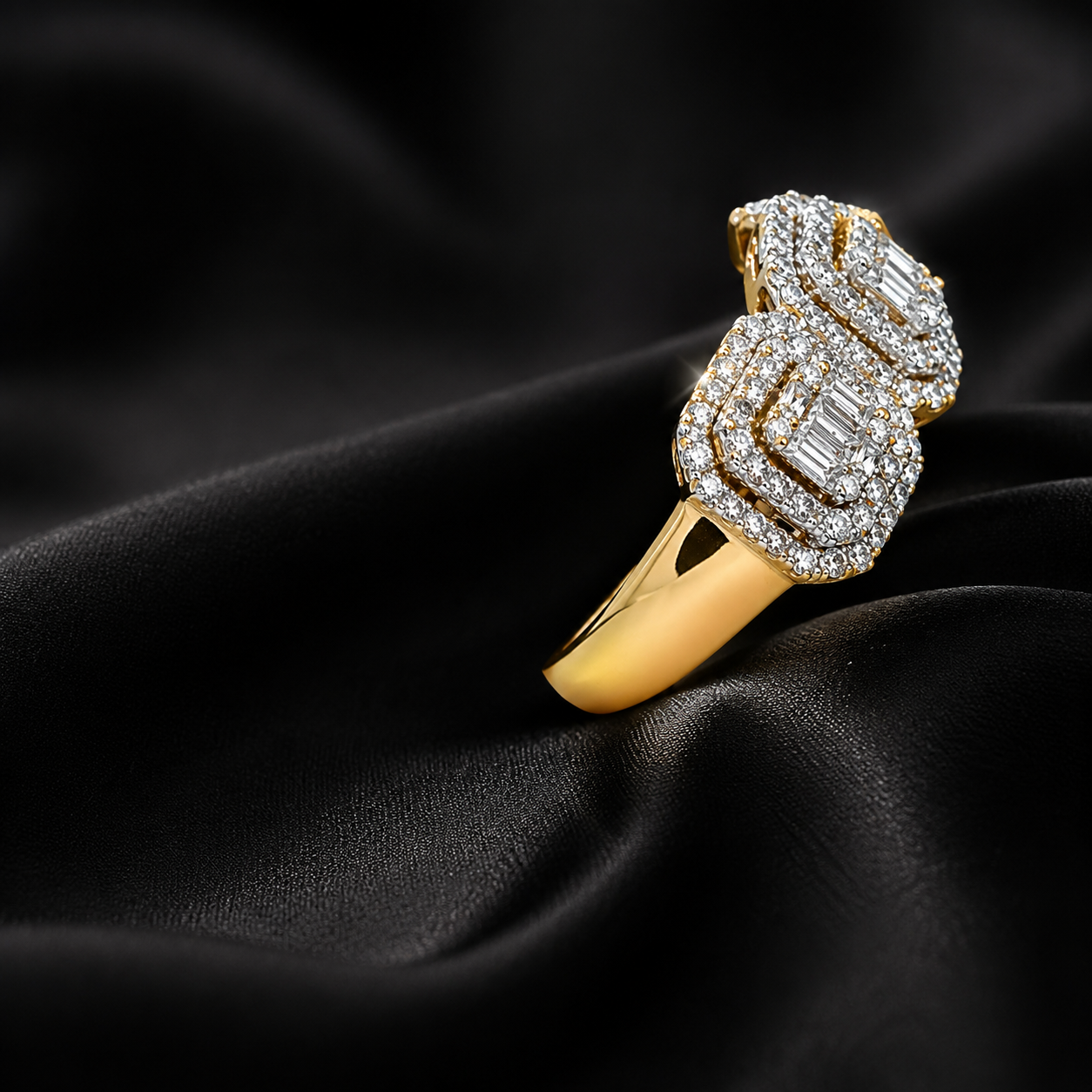 10K Yellow Gold Past, Present & Future Ring | Round & Baguette Diamonds