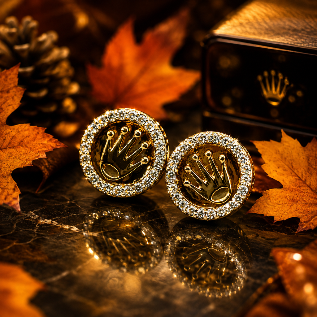 10K Yellow Gold Crown Diamond Stud Earrings
