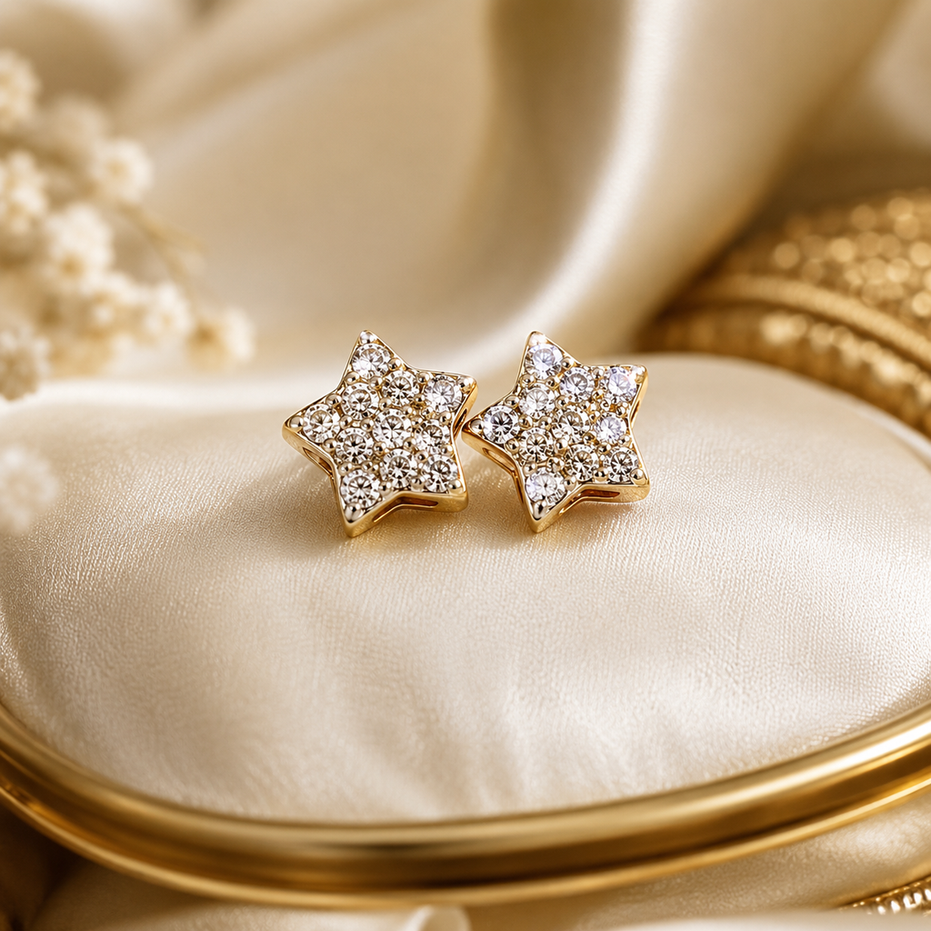 10K Yellow Gold .15 Ctw Natural Diamond Star Earrings