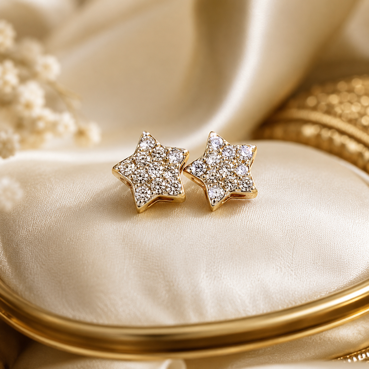 10K Yellow Gold .15 Ctw Natural Diamond Star Earrings