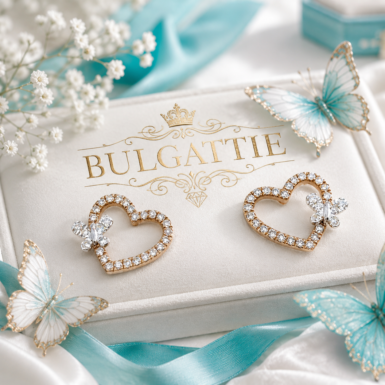 10K Gold Butterfly Heart Earrings with .25ct Natural Diamonds | Screw Back Post