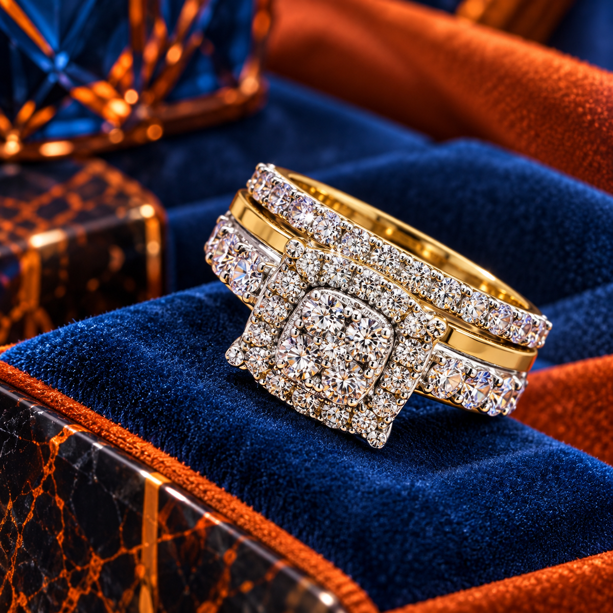 10K Yellow Gold Natural Diamond Bridal Set | 1 CTW, SI1, Size 7