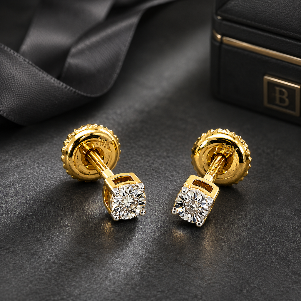 10K Yellow Gold Diamond Baby Earrings – .02ct Natural Diamonds