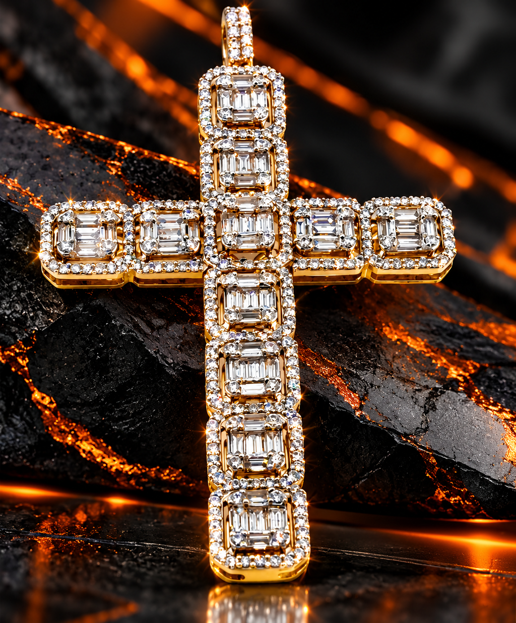 14K Yellow Gold Natural Diamond Cross Pendant | 2.33 CTW