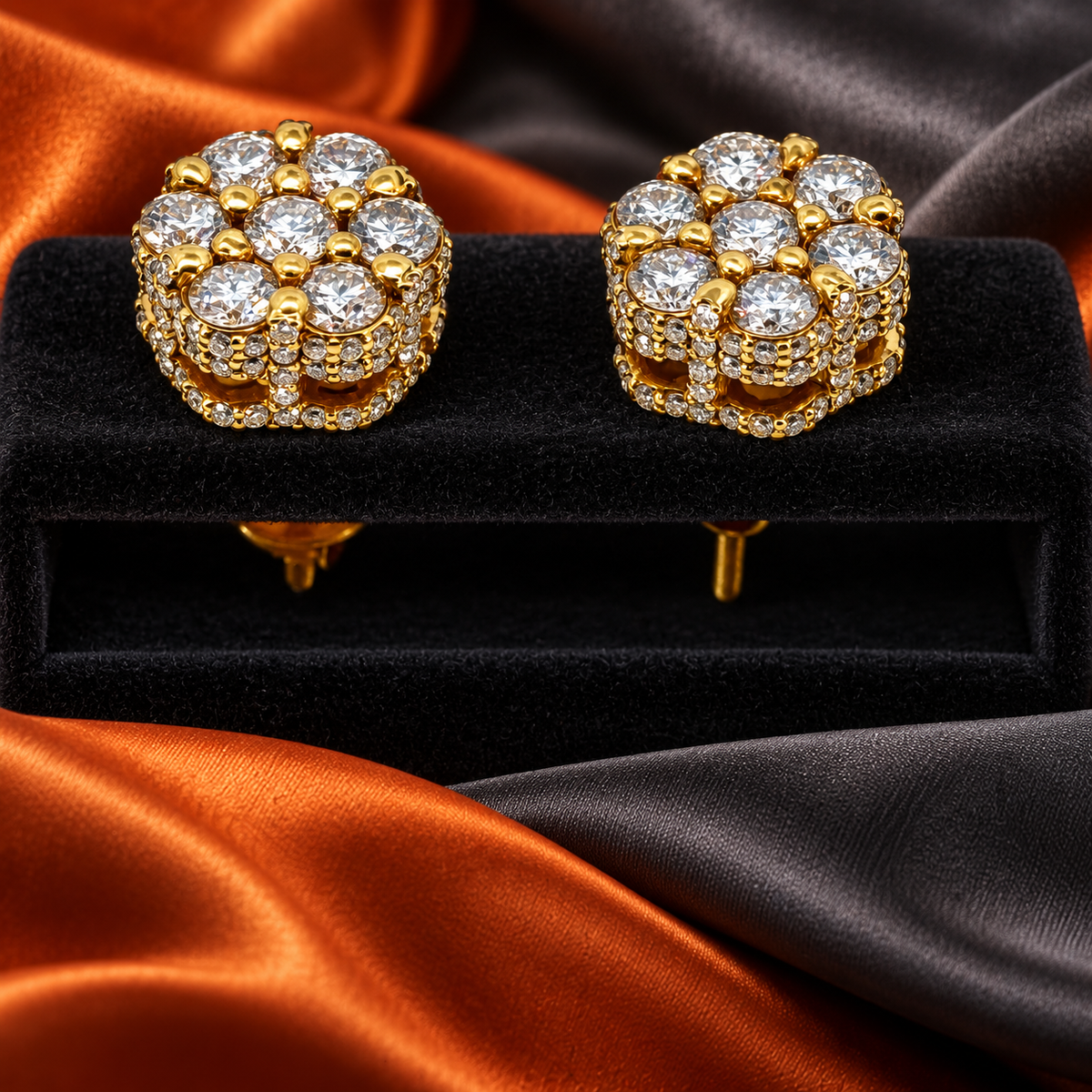 Gold-Plated 925 Sterling Silver 7-Stone Flower Moissanite Earrings