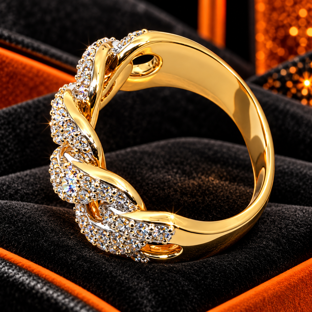Men’s 14K Yellow Gold 2.20 Carat Natural Diamond Cuban Link Ring