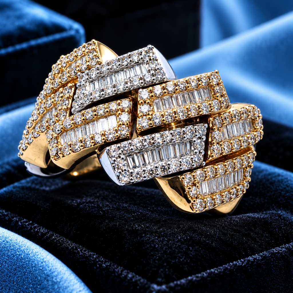 10K Yellow Gold Two-Tone 2.20 Carat Natural Diamond Cuban Link Ring