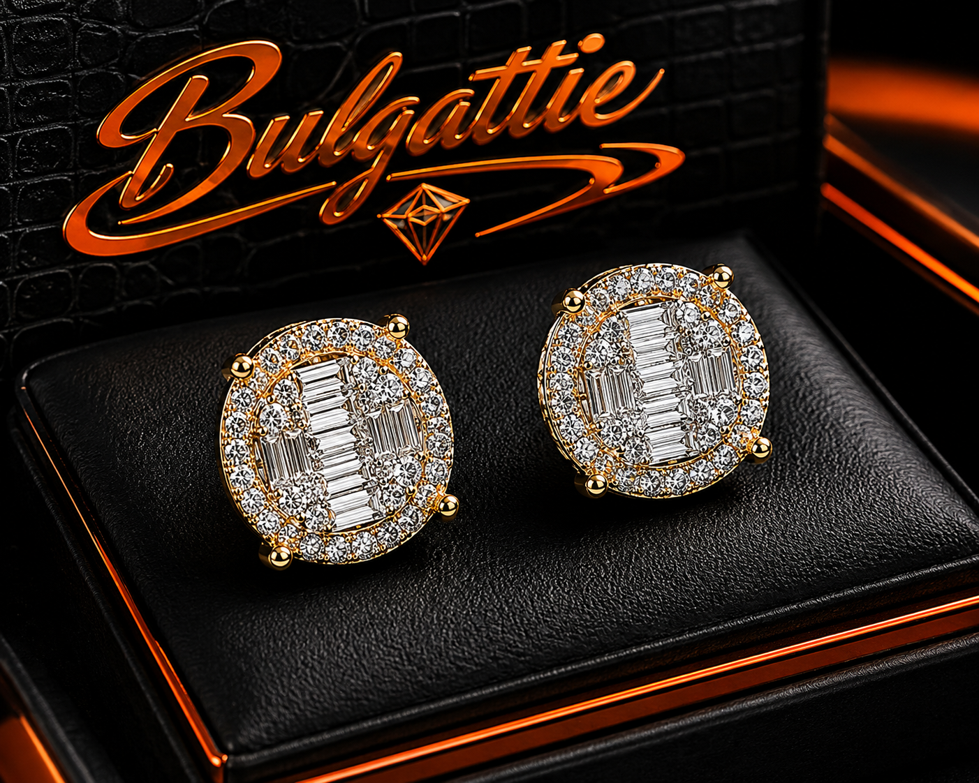10K Yellow Gold Round & Baguette Diamond Earrings – .65ct Natural Diamonds SI1