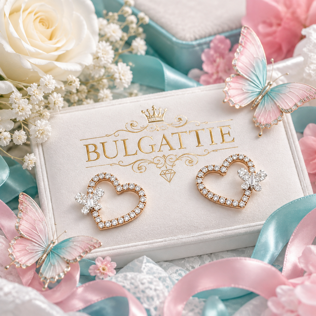 10K Gold Butterfly Heart Earrings with .25ct Natural Diamonds | Screw Back Post