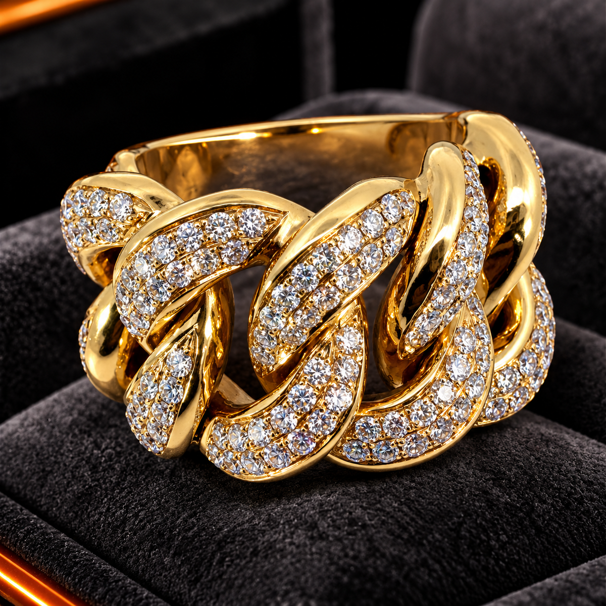 Colossal 14K Yellow Gold 5.75 Carat Natural Diamond Cuban Link Ring