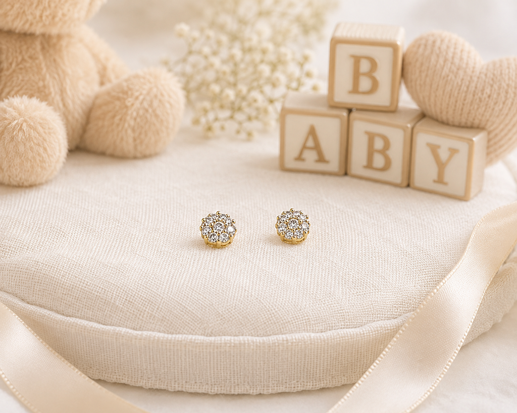 10K Yellow Gold Flower Diamond Stud Earrings – .10ct Natural Diamonds
